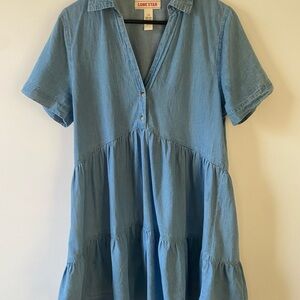 Light Blue Chambray Tiered Mini Dress